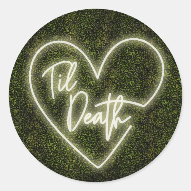 White Neon Boxwood Til Death Wedding Classic Round Sticker (Front)