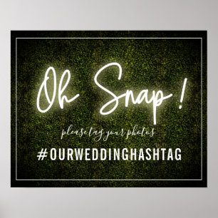White Neon Boxwood Wedding Hashtag Sign