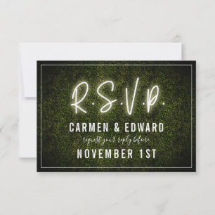 White Neon Boxwood Wedding RSVP Card