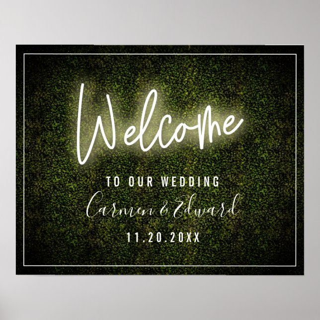 White Neon Boxwood Wedding Welcome Poster (Front)