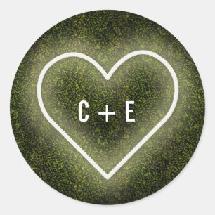 White Neon Heart Boxwood Wedding Classic Round Sticker