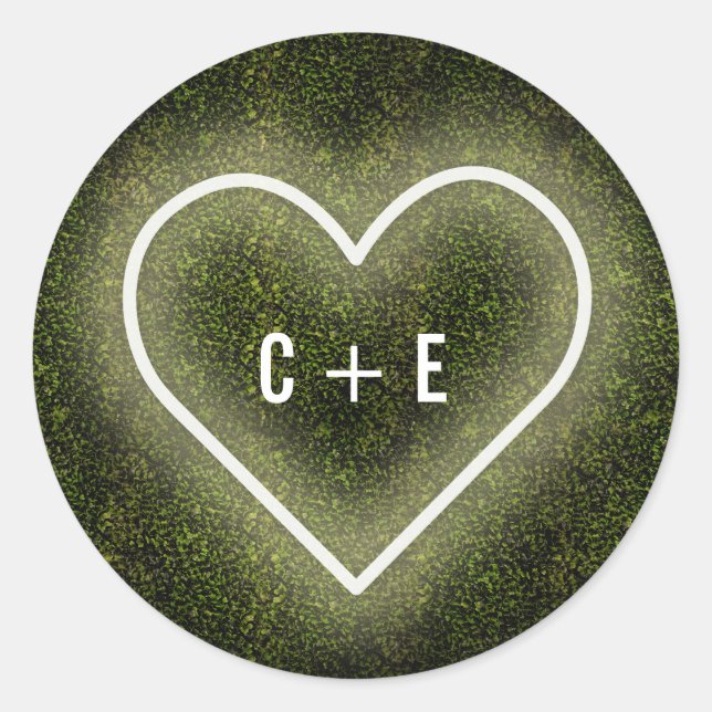 White Neon Heart Boxwood Wedding Classic Round Sticker (Front)