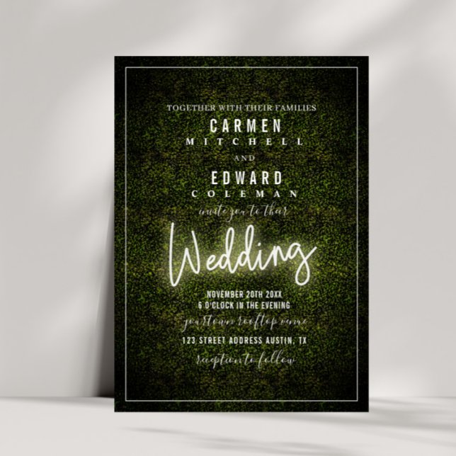 White Neon Sign Boxwood Wedding Invitation (Creator Uploaded)
