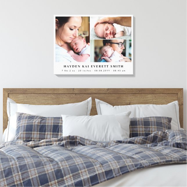 White Neutral Baby Photo Collage New Baby Canvas Print (Insitu(Bedroom))