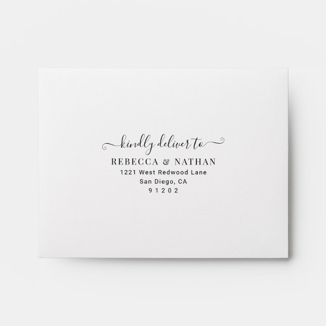 White & Neutral Blush Printed Return Address RSVP Envelope (Front)