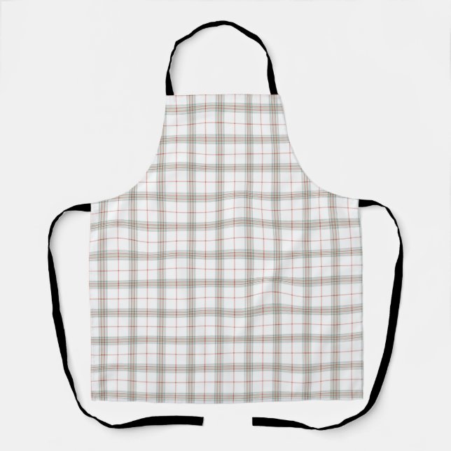 White Neutral Christmas Tartan Plaid Apron (Front)