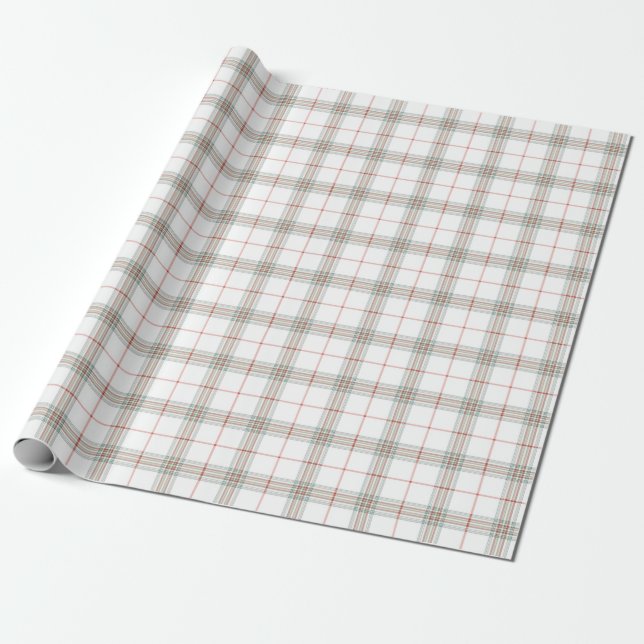 White Neutral Christmas Tartan Plaid Wrapping Paper (Unrolled)