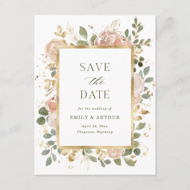 White Neutral Floral | Wedding Save the Date Postcard (Front)