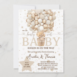 White Neutral Teddy Bear Baby Shower Invitation