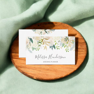 White Neutral Watercolor Floral Drop Business Card
