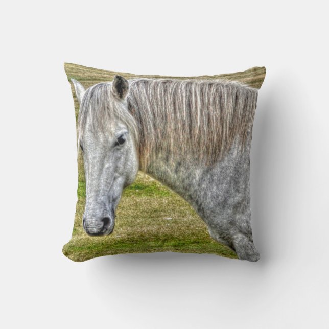 White New Forest Pony Wild Horse Cushion (Front)