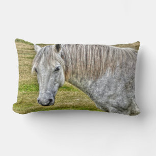 White New Forest Pony Wild Horse Lumbar Cushion