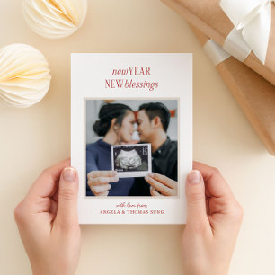 White New Year New Blessings Pregnancy Holiday Card