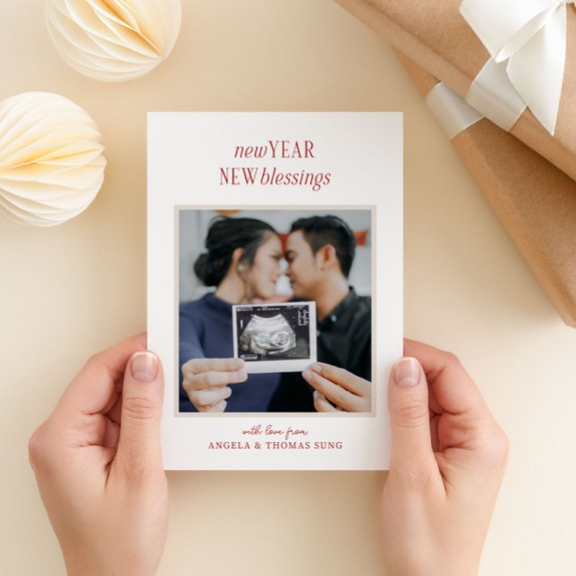 White New Year New Blessings Pregnancy Holiday Card (Creator Uploaded)