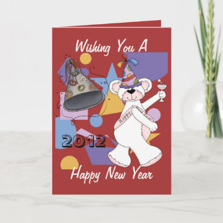 White New Years Bear Holiday Card