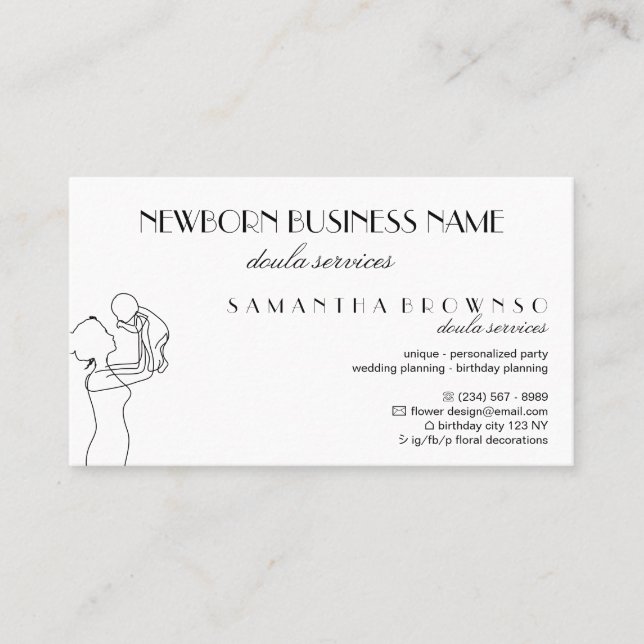 White Newborn Baby Doula Birth Help Professional Business Card (Front)