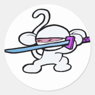 White Ninja On Guard-No Words Classic Round Sticker