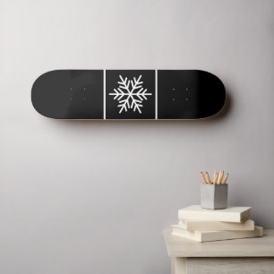 White Nordic Snowflake Stripes Black Background Skateboard