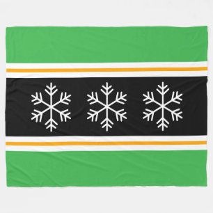 White Nordic Snowflakes Black Bright Green Stripes Fleece Blanket