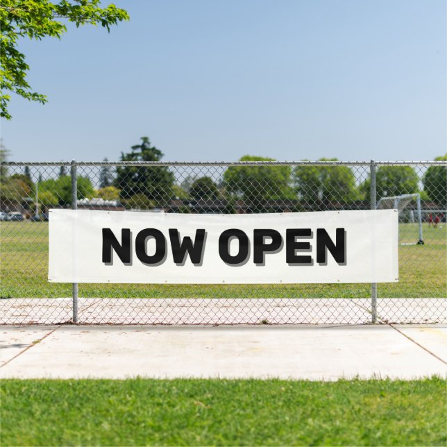 White Now Open Sign Banner (Insitu)
