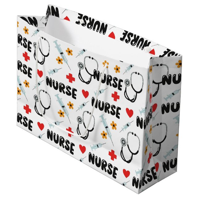 White Nurse Life Seamless Pattern (2) Large Gift Bag (Front Angled)