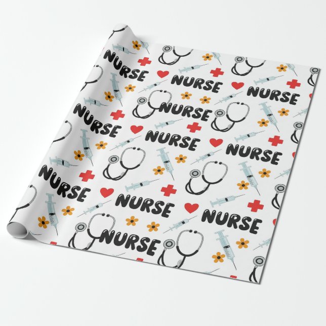 White Nurse Life Seamless Pattern (2) Wrapping Paper (Unrolled)