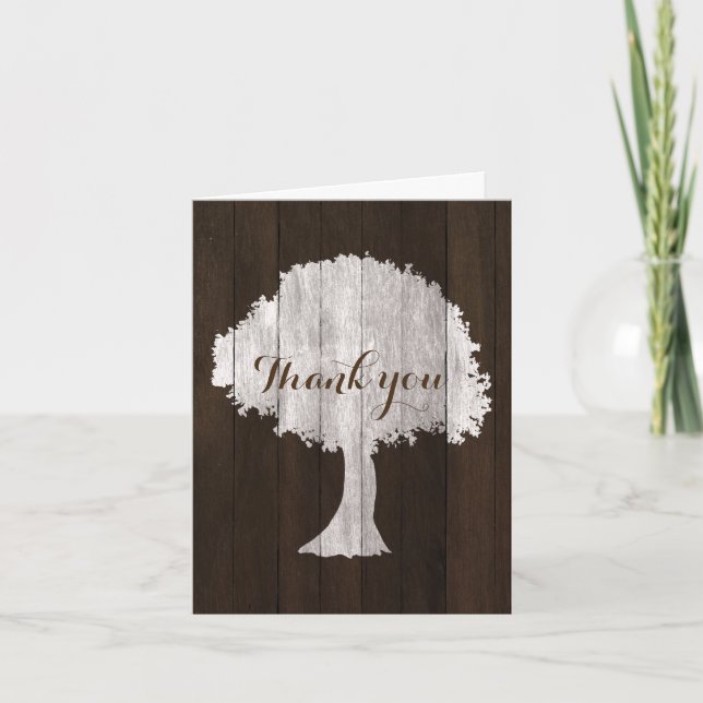 White Oak Tree Rustic Wedding Thank You Card (Front)