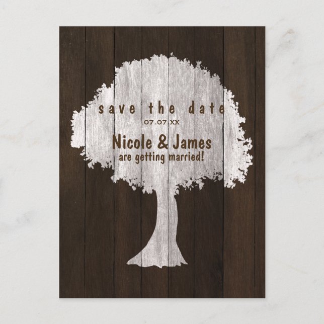 White Oak Tree Wood Rustic Save The Date Postcard (Front)