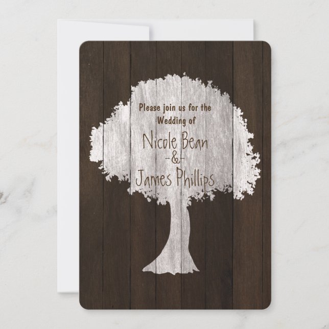 White Oak Tree & Wood Rustic Wedding Invitations (Front)