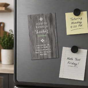 White oak wood, brown, white Magnetic business card
