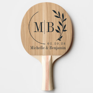 White Oak Wood Leaf Wedding Monogram Ping Pong Paddle