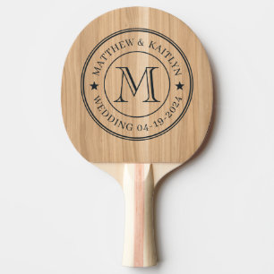 White Oak Wood Wedding Monogram Star Ping Pong Paddle