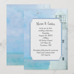 White Ocean Lighthouse Wedding Invitation