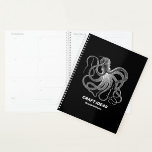 White octopus on black background planner