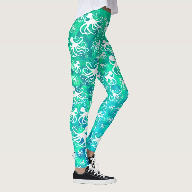 White Octopus On Seafoam - Leggings (Right)