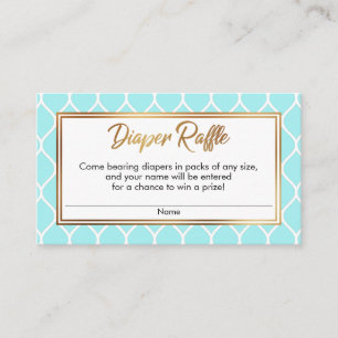 White Ogee & Gold Foil, Aqua Diaper Raffle Tickets Enclosure Card