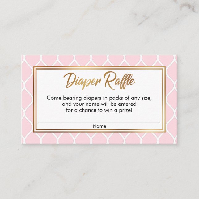 White Ogee & Gold Foil, Pink Diaper Raffle Cards (Front)
