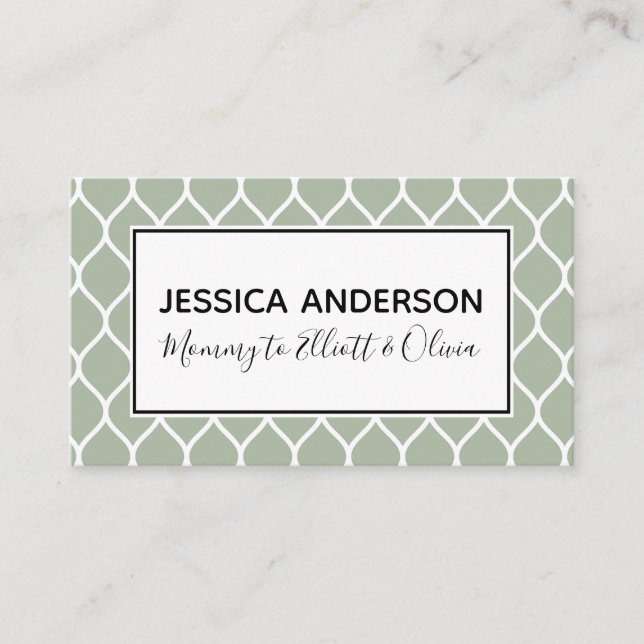 White Ogee & Sage Mummy Playdate Calling Card (Front)