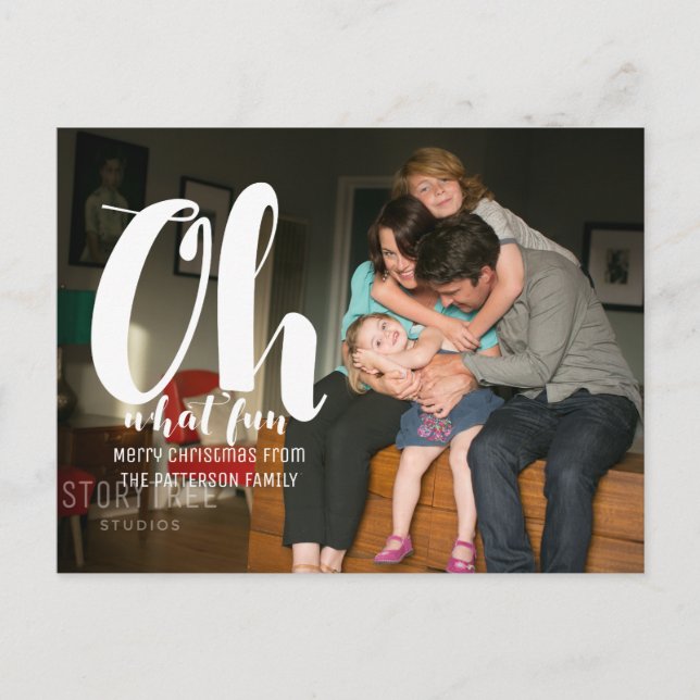 White Oh What Fun Holiday Photo Postcard (Front)