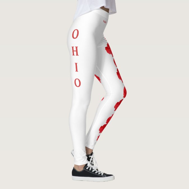 White Ohio State Scarlet Carnation Flower Leggings (Right)