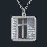white old church in the mountains silver plated necklace<br><div class="desc">white old church in the mountains</div>