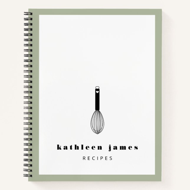 White Olive Green Cute Balloon Whisk Notebook (Front)