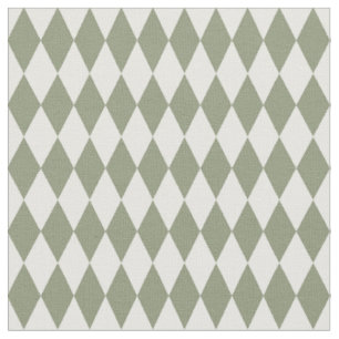 White & Olive Green Harlequin Diamonds Fabric