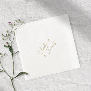 White & Olive Green Script Minimalist Wedding  Napkin