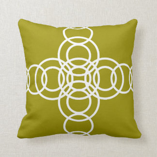 White, Olive Green Trellis Stripe Throw Pillow