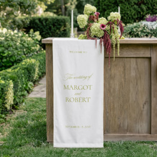 White & Olive Green Wedding Welcome Sign Banner