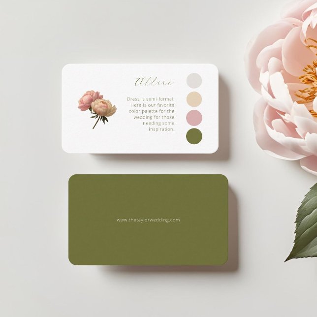 White & Olive | Rose Wedding Attire Dress Code Enclosure Card (Creator Uploaded)