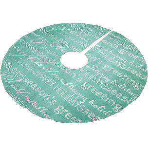 White on Aqua Typography Christmas Tree Skirt