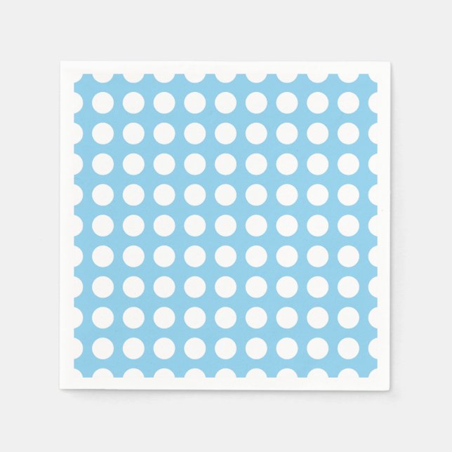 White on Baby Blue Large Horiz. Polka Dots Paper Napkin (Front)
