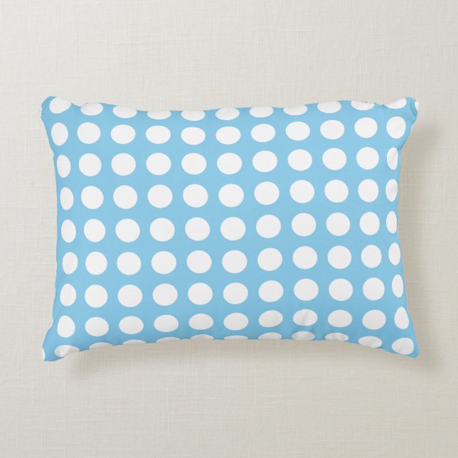 White on Baby Blue Large Horizontal Polka Dots Decorative Cushion (Front)